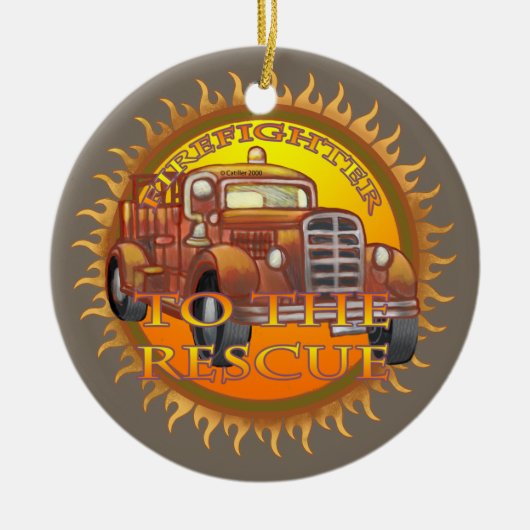 Naar de hulpbrandweerwagen keramisch ornament (Voorkant)