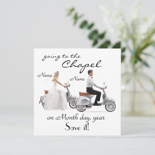 “Naar de Kapel” Bericht van aankomende bruiloft Save The Date (Staand voorkant)