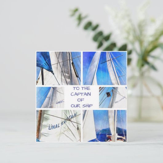Naar de kapitein van onze Artistieke Witte Zeilen Save The Date (Staand voorkant)