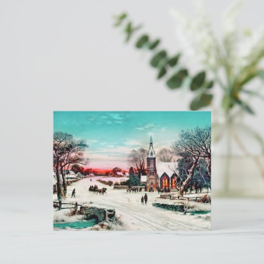 Naar de kerk, kerstmis van J. Hoover & Son Briefkaart (Staand voorkant)