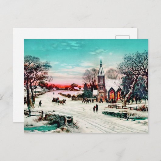 Naar de kerk, kerstmis van J. Hoover & Son Briefkaart (Voorkant / Achterkant)