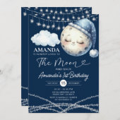 Naar de maan en terug 1e verjaardag String Lights Kaart (Voorkant / Achterkant)