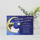 Naar de maan en terug Baby shower Kaart (Staand voorkant)