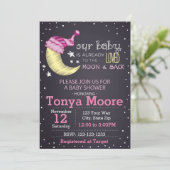 Naar de maan en terug Baby shower (meisje) Kaart (Staand voorkant)