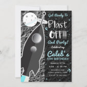 Naar de maan raketschip ruimte verjaardagsfeest kaart (Voorkant)