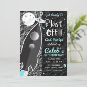 NAAR DE MAAN Raketschip Ruimtevaart Verjaardagsfee Kaart (Staand voorkant)