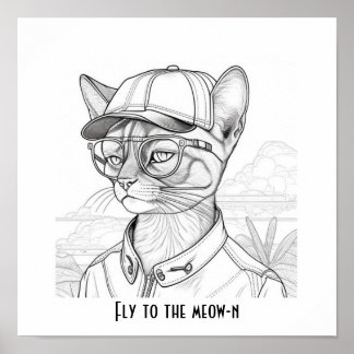 Naar de meow-n-kattenkunst vliegen poster