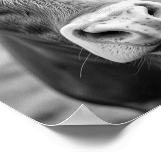 Naar de Ranch Koe Zwart-wit Poster (Hoek)