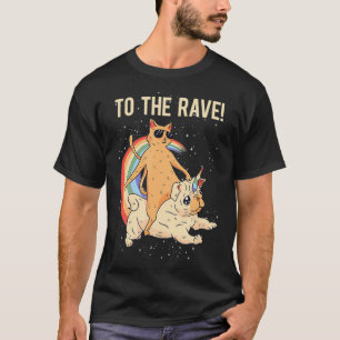 Naar de Rave EDM Cat Dog Techno DJ Rave Party T-shirt
