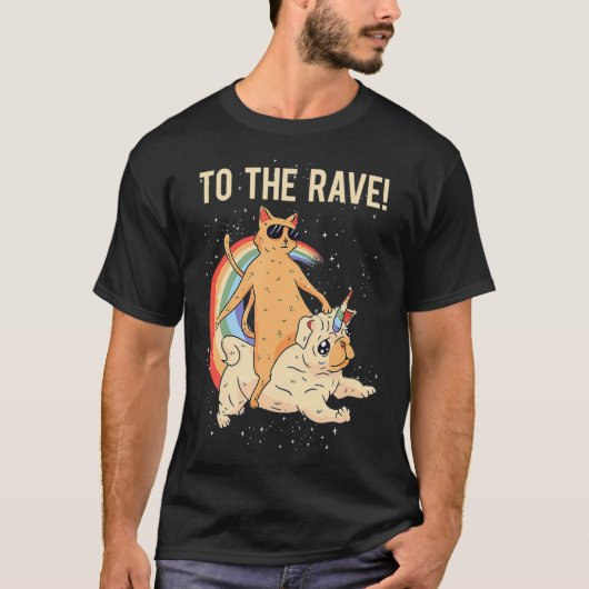 Naar de Rave EDM Cat Dog Techno DJ Rave Party T-shirt (Voorkant)