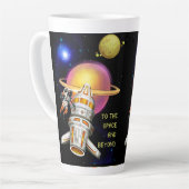 Naar de ruimte en daarbuiten latte mok (Linkerhoek)