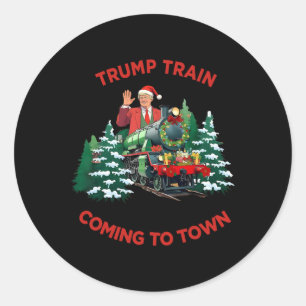 Naar de stad Santa Trump 2024 Xmas Trump Train C Ronde Sticker