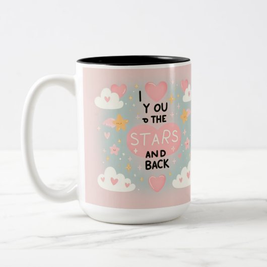 Naar de sterren en terug: persoonlijke liefde tweekleurige koffiemok (Links)