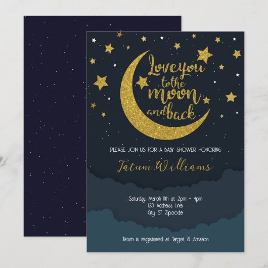 Naar de uitnodiging voor het Baby shower Moon & Ba (Voorkant / Achterkant)