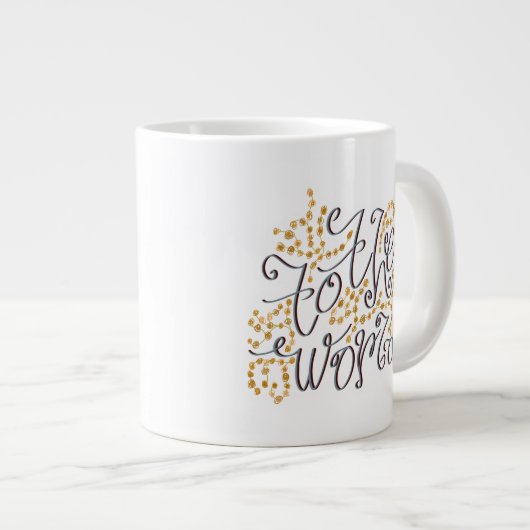 Naar de wereld mok, linkshandig grote koffiekop (Voorkant rechts)