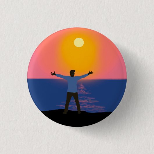 Naar de zon begroeten ronde button 3,2 cm (Voorkant)