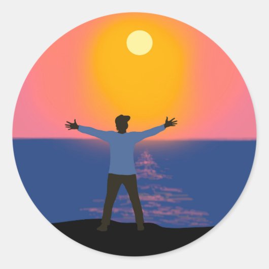 Naar de zon begroeten ronde sticker (Voorkant)
