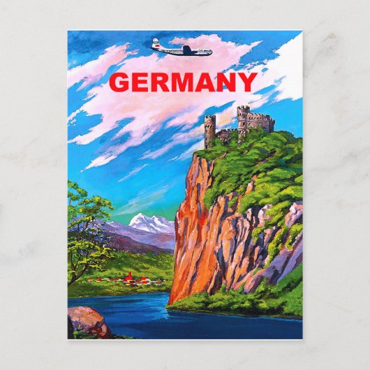 Naar Duitsland vliegen, Castle op de Rijn,  Briefkaart (Voorkant)