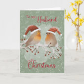 Naar echtgenoot bij Kerstvogels met Kerstmishoeden Kaart (Gele Bloem)