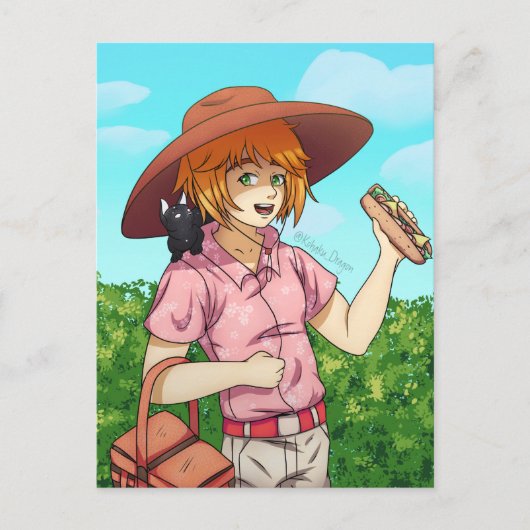 Naar een picknick met een kat briefkaart (Voorkant)