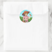 Naar een picknick met een kat ronde sticker (Tas)