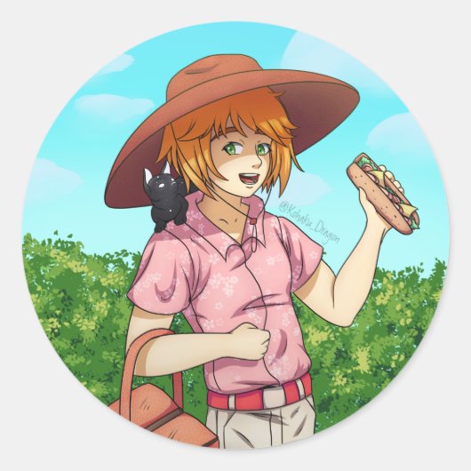 Naar een picknick met een kat ronde sticker (Voorkant)