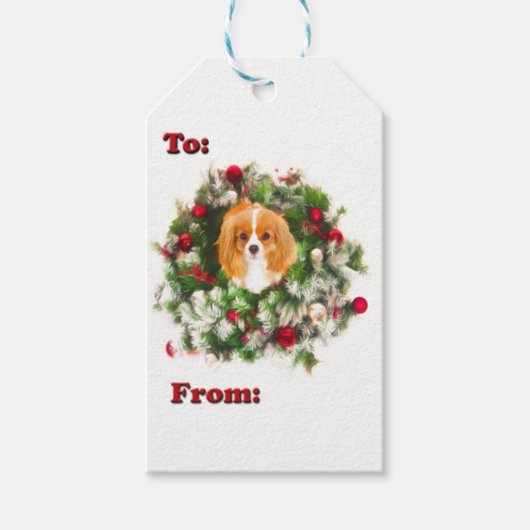 Naar en van Cavalier King Charles Krans Gift Label Cadeaulabel (Voorkant)