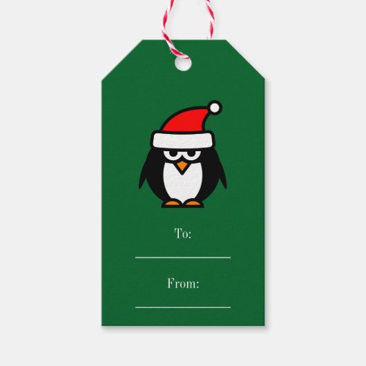 Naar en van kerstcadeaubonnen met pinguïn cadeaulabel (Voorkant)