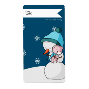 Naar en van Sneeuwman en Varken Persoonlijke Kerst Etiket