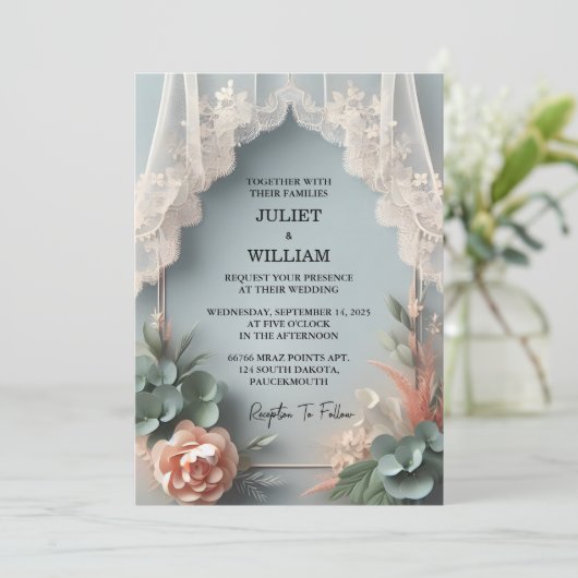 Naar Eucalyptus Kant Tule Pastel Stoffig Blauw Bru Kaart (Staand voorkant)