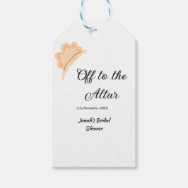 Naar het altaar oranje kap hoed bruids douche naam cadeaulabel