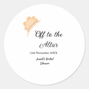 Naar het altaar oranje kap hoed bruidsfeest naam ronde sticker