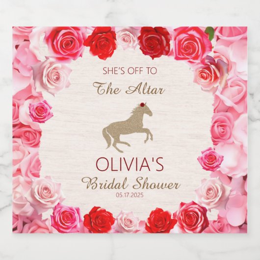 Naar het altaar Red Roses Bruidsfeest Sparkling Wijnetiket (Enkel label)