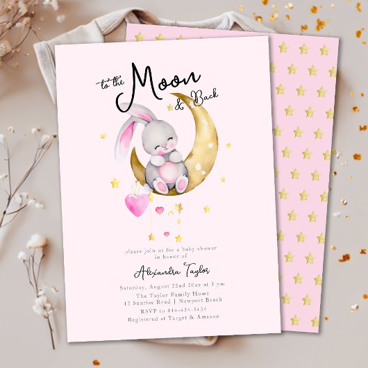 Naar het Baby shower van het roze konijn van de ma Kaart