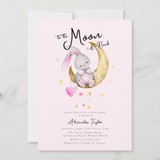 Naar het Baby shower van het roze konijn van de ma Kaart (Voorkant)