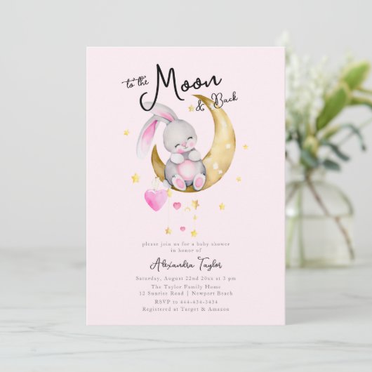 Naar het Baby shower van het roze konijn van de ma Kaart (Staand voorkant)