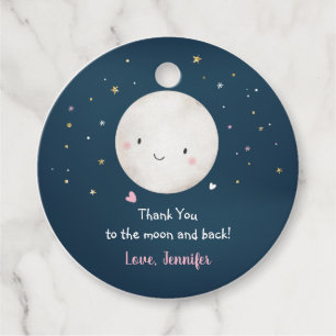 Naar het Baby shower voor de maan en de Rug roze g Bedankjes Labels