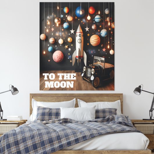 Naar het kamerdecor van het Moon Space Kind Canvas Afdruk (Insitu (Slaapkamer))