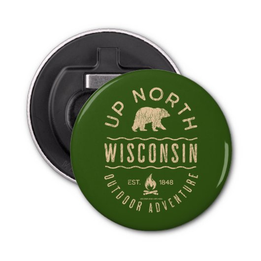 Naar het noorden van Wisconsin Button Flesopener (Voorkant)