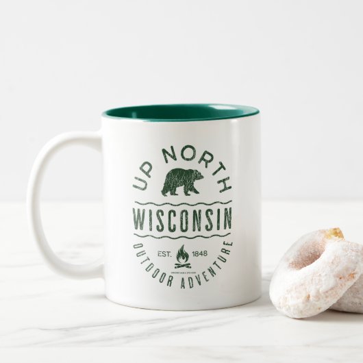 Naar het noorden van Wisconsin Tweekleurige Koffiemok (Met donut)