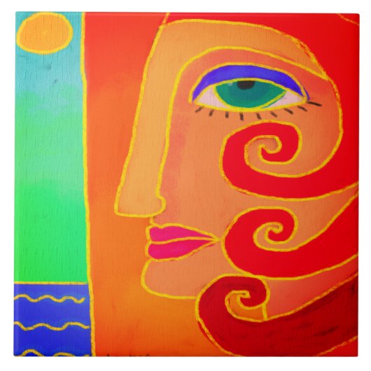 Naar het strand gaan Abstracte kunst Tegeltje (Voorkant)