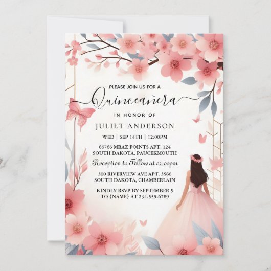 Naar Houten Boom Roze Girly Cherry Blossom Quincea Kaart (Voorkant)