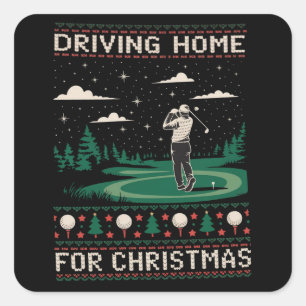Naar huis rijden met Kerstmis Golf Grappige Lelijk Vierkante Sticker