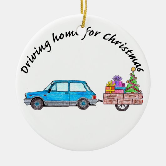 "Naar huis rijden voor kerstauto met cadeaus Keramisch Ornament (Voorkant)
