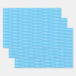 naar Jouw naam modern handschrift lichtblauw Inpakpapier Vel