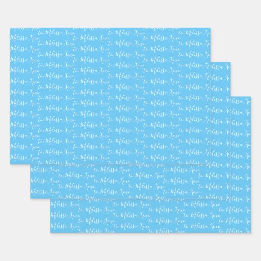 naar Jouw naam modern handschrift lichtblauw Inpakpapier Vel (Set)