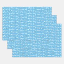 naar Jouw naam modern handschrift Light Blue 2 Inpakpapier Vel