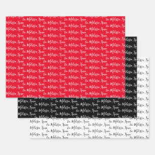 Naar Jouw naam Modern Handschrift White, Red & Bla Inpakpapier Vel