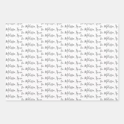 Naar Jouw naam Modern handschrift, wit en zwart Inpakpapier Vel (Voorkant 3)