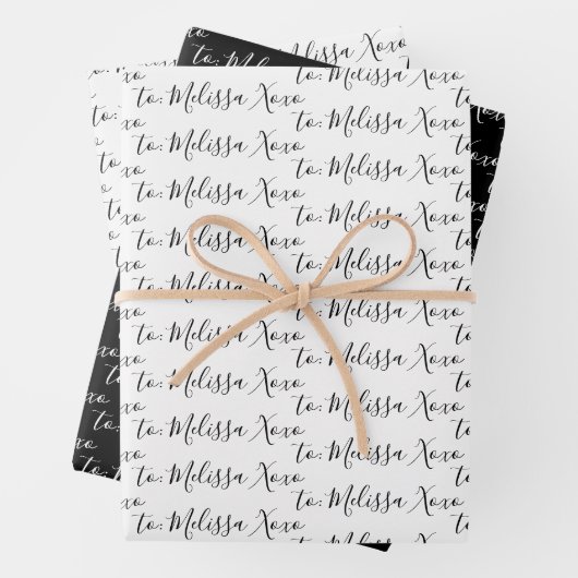 Naar Jouw naam Modern handschrift, wit en zwart Inpakpapier Vel (In situ)